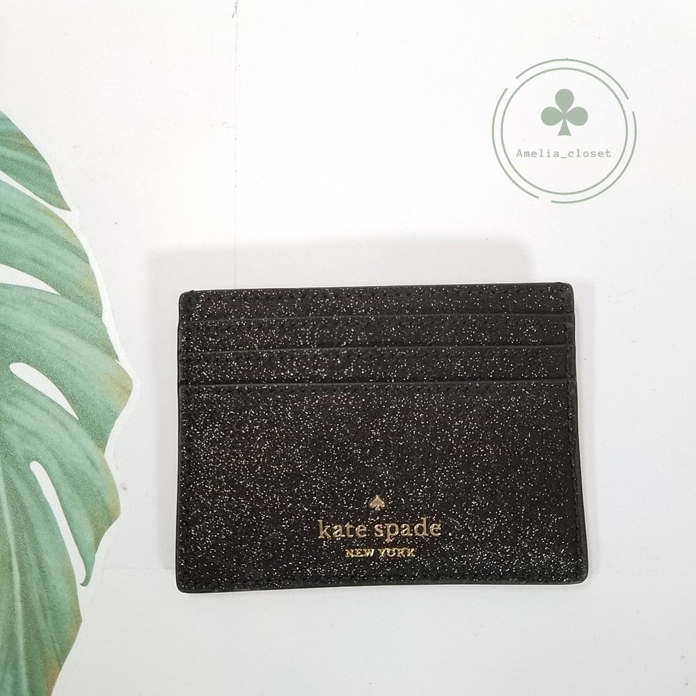 MAKE AN OFFER Kate Spade Shimmy Glitter Small Slim Card Holder Black Boxed New